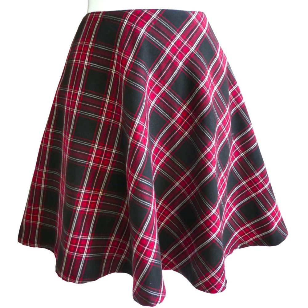 Hot Topic Plaid A Line Mini Skirt Zip Back Red Black White Grunge